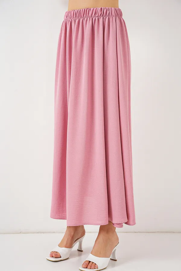 Kadın Uzun Ayrobin Etek 8050 - Pudra