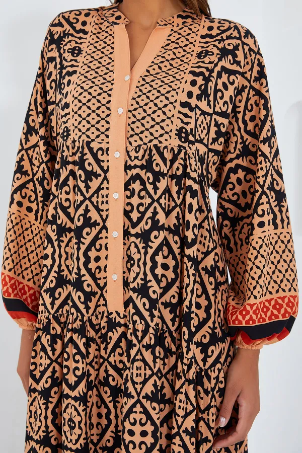 Robe hijab beige et noire en viscose pour femme 2423