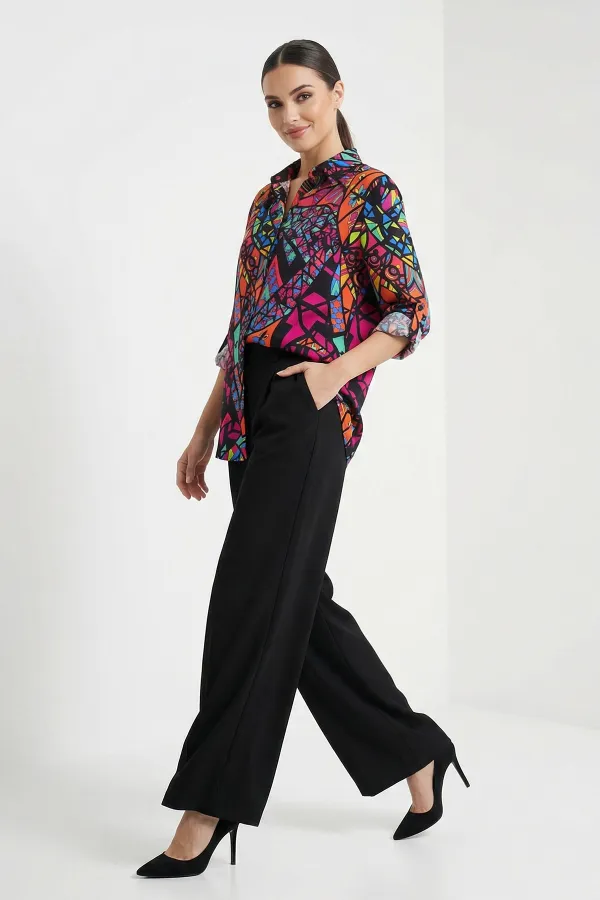 3721 Grafik Desenli Gömlek - Fuşya