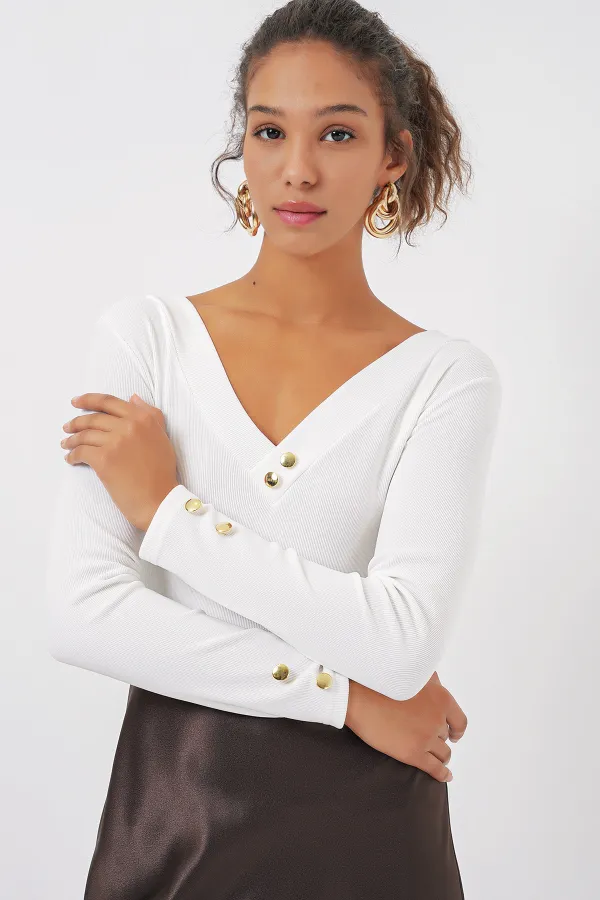 923 Long Sleeve Bodysuit - White