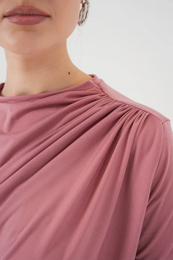 Chemisier Sandy à manches courtes et détails froncés 945 - Rose poudré
