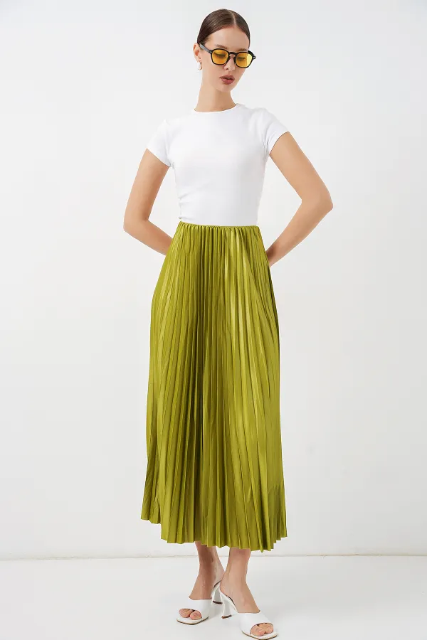 Jupe plissée aspect cuir 8009 - Vert olive