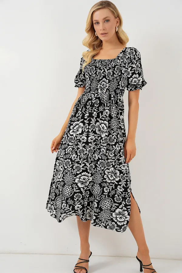 Robe fendue à motifs 2512 - Noir