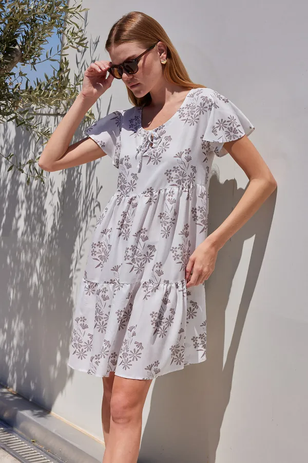 2352 V-Neck Short Dress - Light Brown