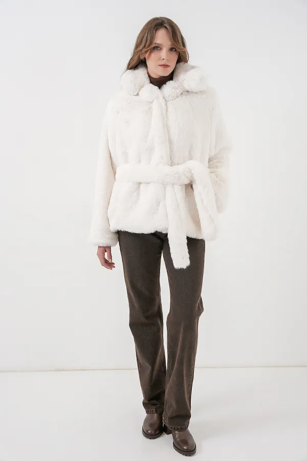 Manteau en fausse fourrure pour femme 5234 - Écru