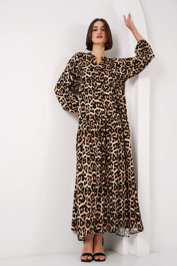 2423 Authentic Patterned Hijab Dress - E. Brown