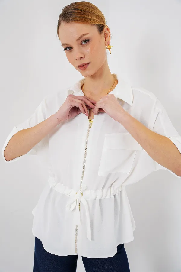 Chemise femme zippée 0721 - Blanche