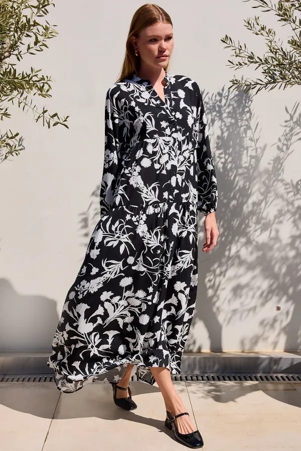 Robe hijab en viscose noire et blanche pour femme 2423