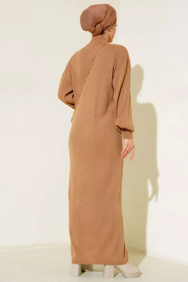 15900 Full Length Hijab Knit Dress - Tan