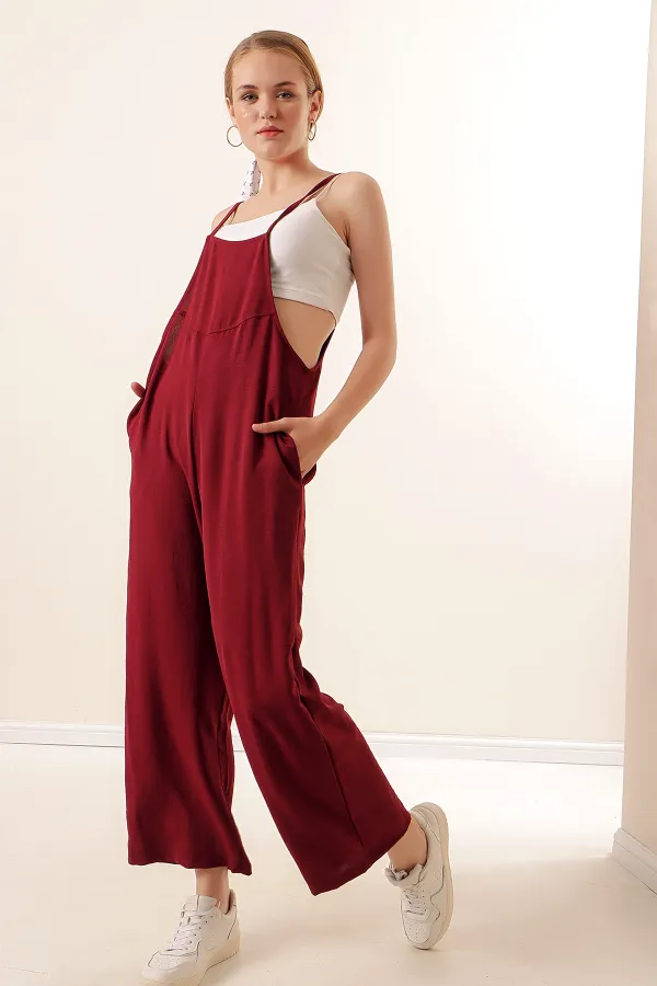 Salopette de jardinier à bretelles 7019 - Rouge bordeaux