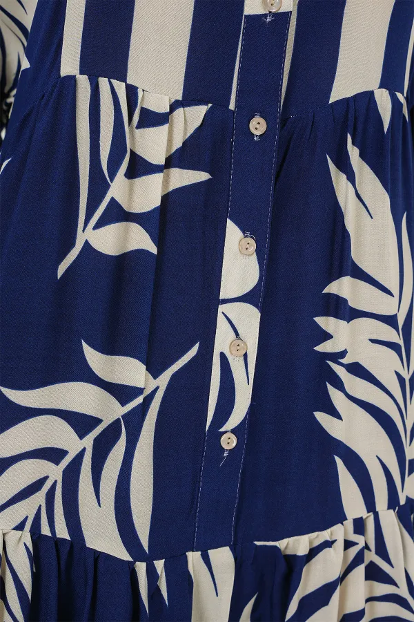 Robe hijab à motifs authentiques 2423 - Bleu marine 3