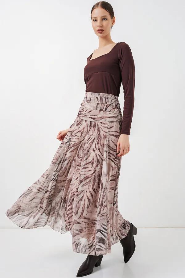 Jupe en mousseline à motifs pour femme 8057 - Écru