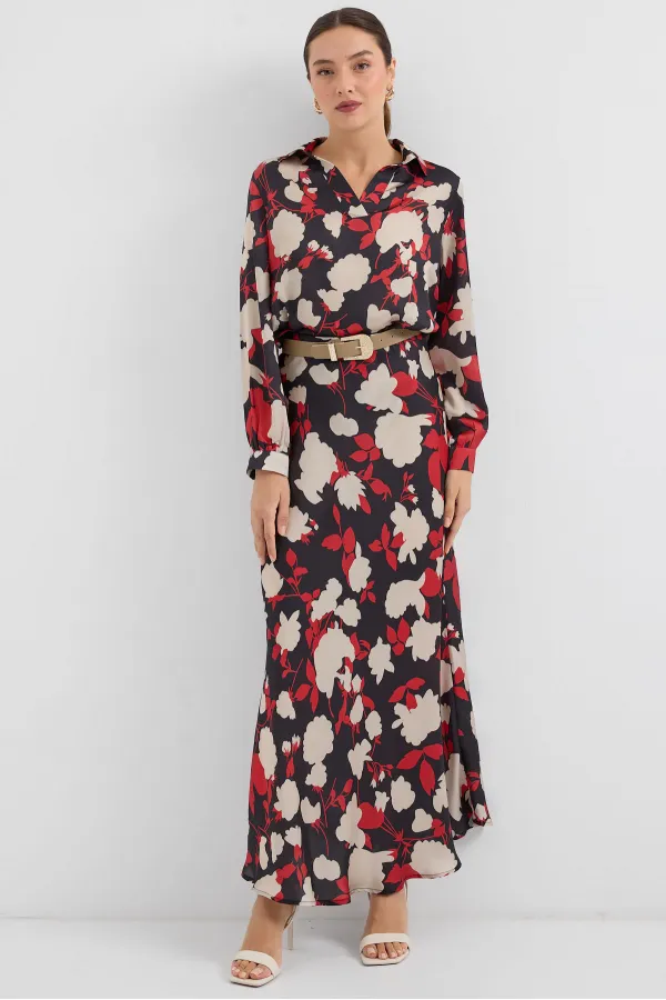 8018 Patterned Satin Two-Piece Suit - Beige