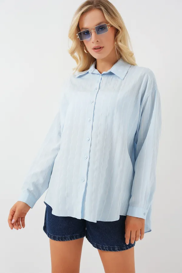 3900 Oversize Uzun Basic Gömlek - C.Mavi