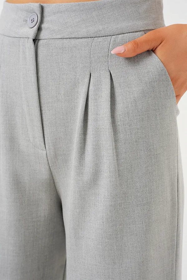Pantalon palazzo taille haute 6638 - Gris clair
