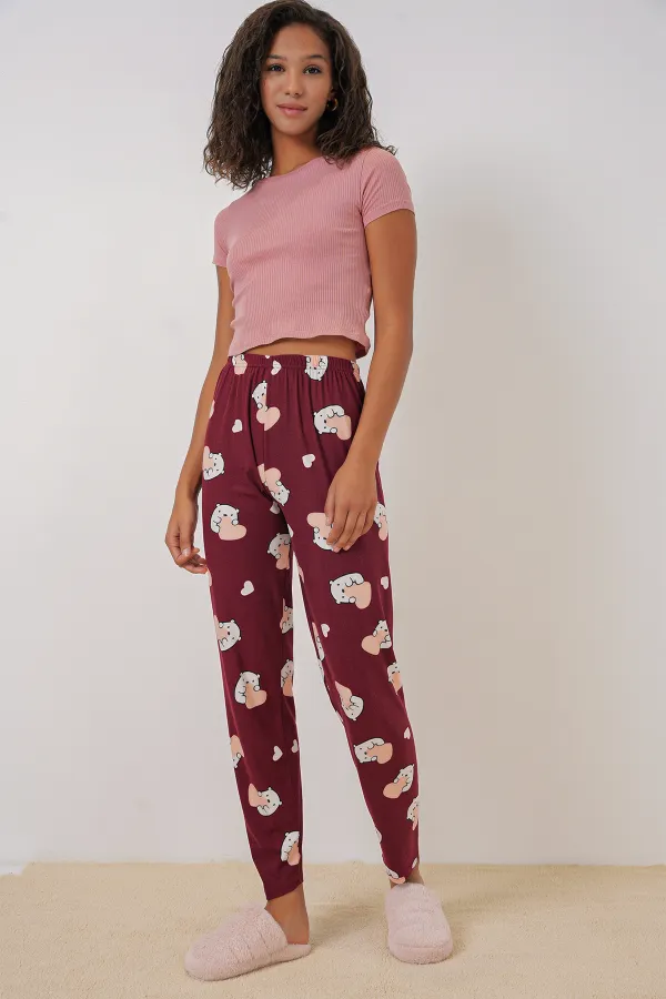 Bas de pyjama à motifs 4323 - Rouge bordeaux