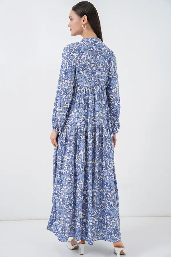 Robe longue hijab à motifs pour femme 2585 - D. Indigo