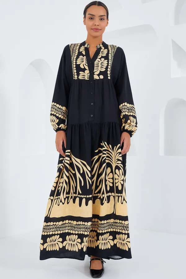 Robe hijab en viscose moutarde noire pour femme 2423