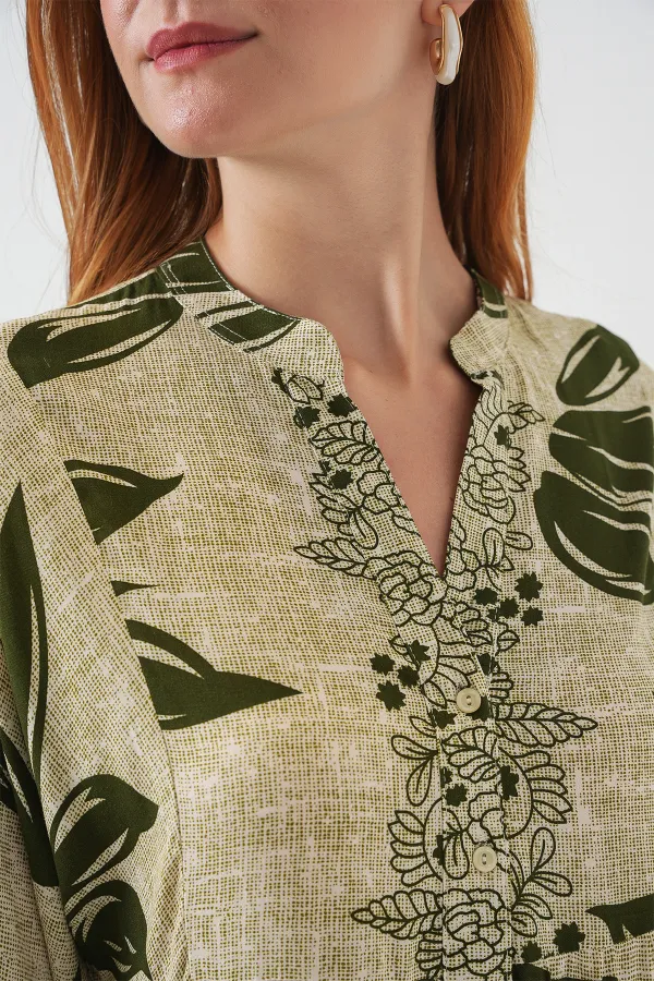 Robe longue hijab à motifs pour femme 2585 - Vert E.