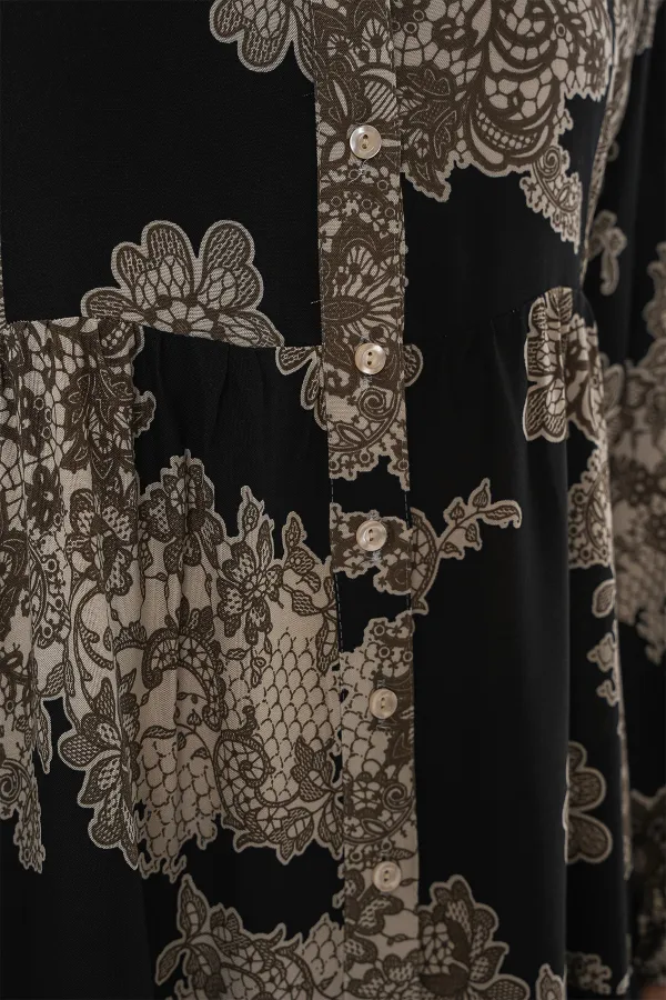 Robe hijab à motifs authentiques 2423 - Noir 7