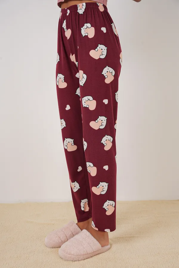 Bas de pyjama à motifs 4323 - Rouge bordeaux
