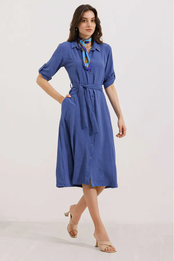 Women's Indigo Belted Shirt Dress 2442