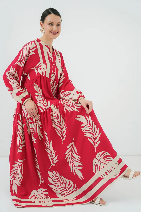 Robe hijab à motifs authentiques 2423 - Rouge H.