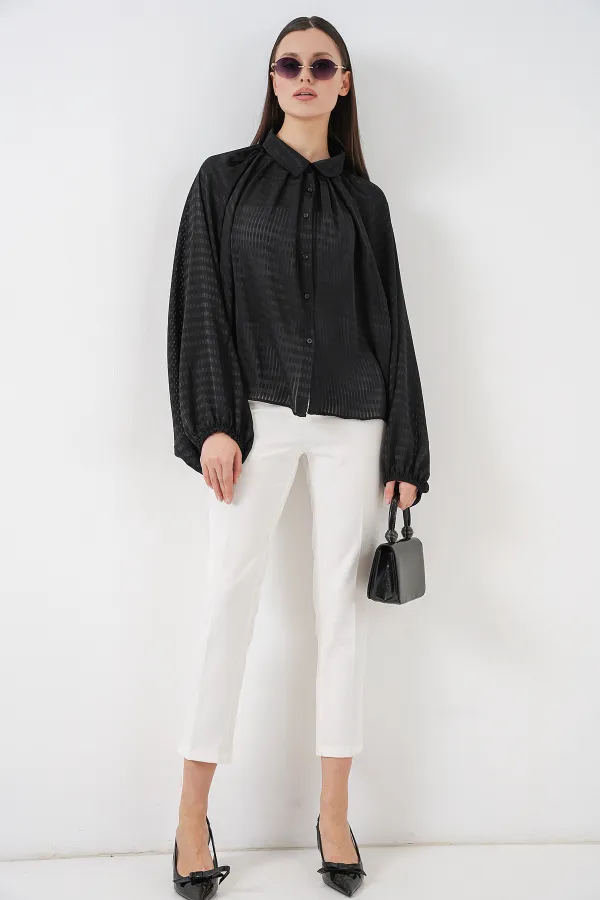 Women's Batwing Sleeve Oversize Shirt 20368 - Black Women's Batwing Sleeve Oversize Shirt 20368 - Black