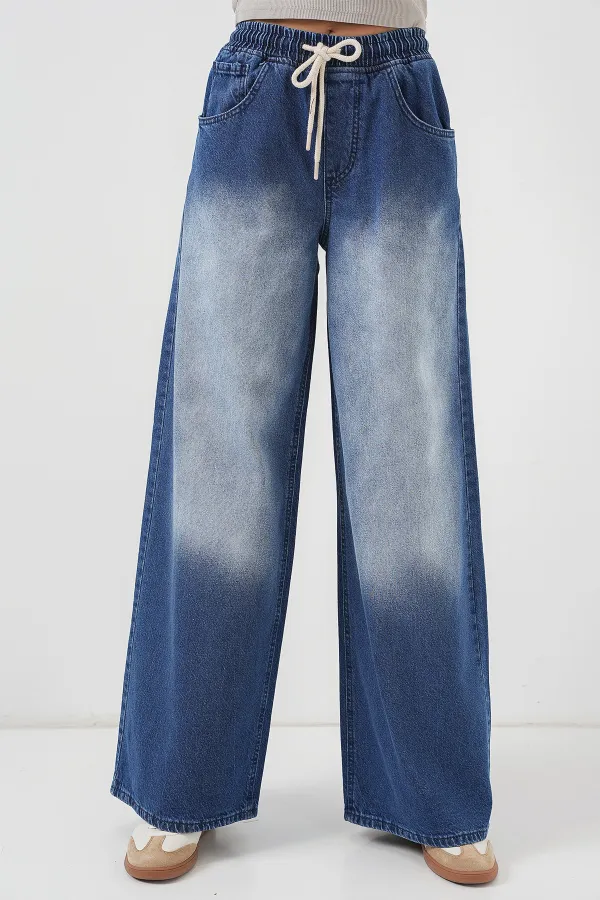 Women's Wide Leg Jeans 6705 - Navy Blue