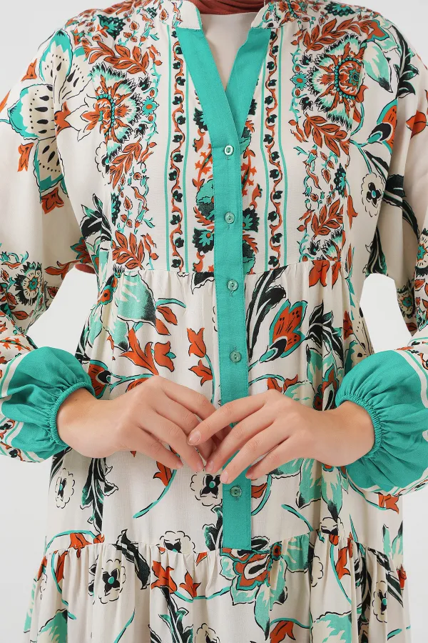 Robe hijab à motifs authentiques 2423 - Verte 2