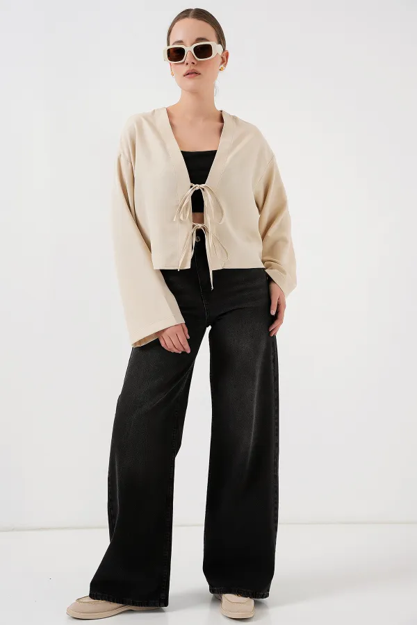 Tie-Front Linen Kimono 960 - Cream