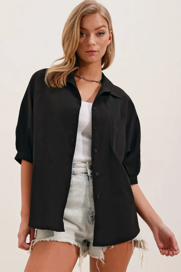 20213 Oversize Short Sleeve Basic Shirt - Black