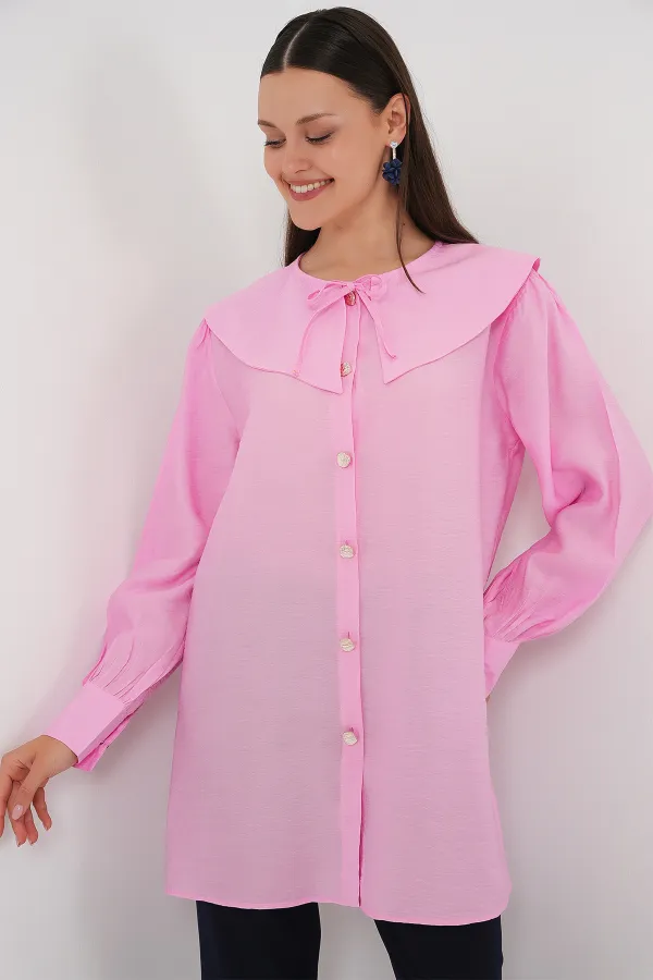 Women's Peter Pan Collar Long Tunic 5967 - Pink