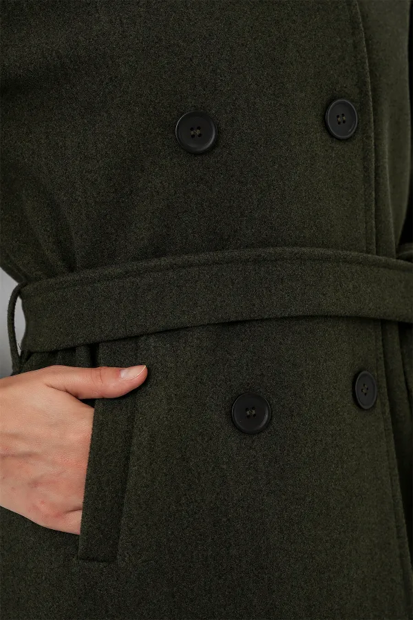 Manteau en cachemire ceinturé pour femme 9162 - Kaki
