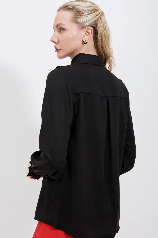 Chemise à manches longues à volants 20223 - Noire