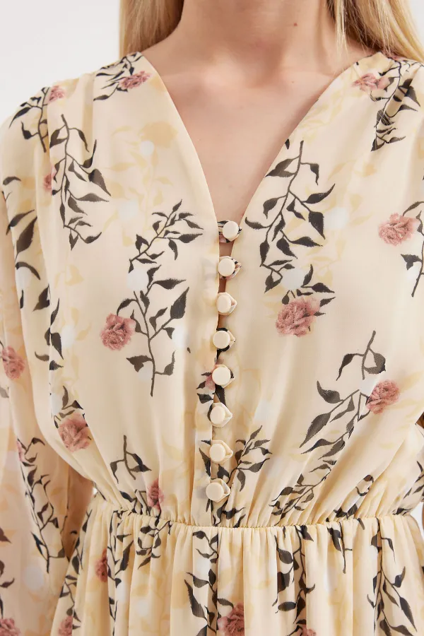 Robe en mousseline à motifs Bigdart 2137 - Crème