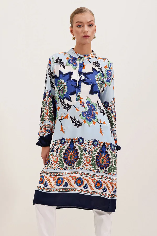 Robe en viscose à motifs 5903 - Bleu marine