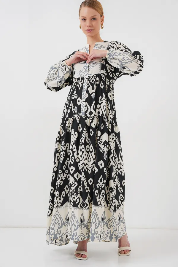 Robe hijab à motifs authentiques 2423 - Noir 8