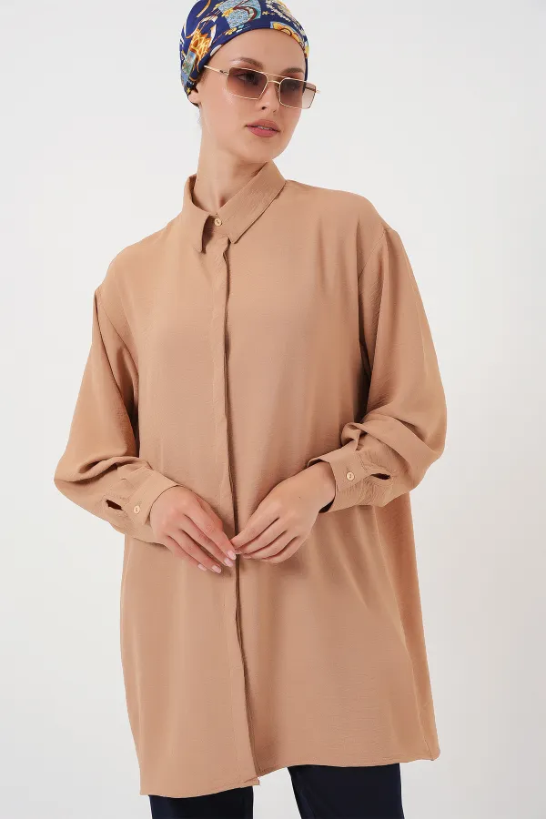 Kadın Uzun Gömlek Tunik 5945 - Bisküvi
