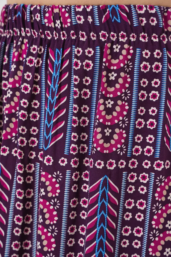 Women's Patterned Long Skirt 8053 - Purple