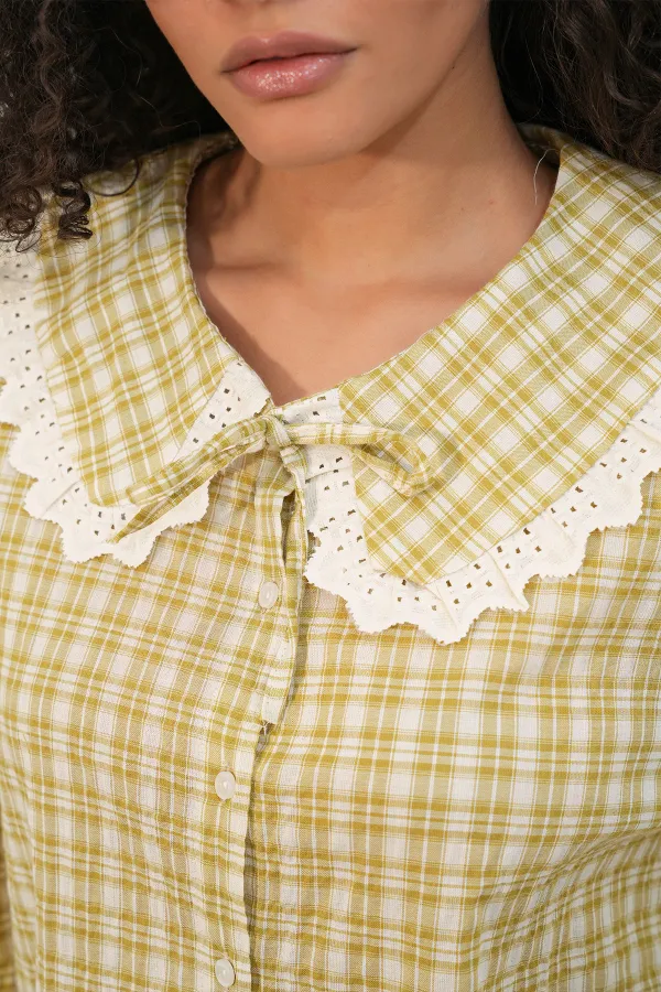 Women's Dandel Collar Plaid Shirt 20387 - Yellow