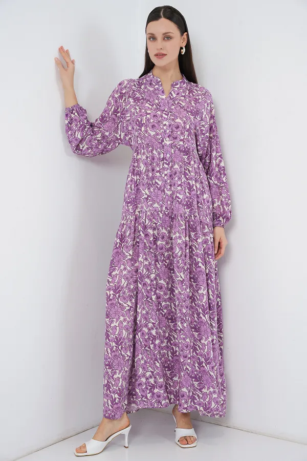 Robe longue hijab à motifs pour femme 2585 - Lilas