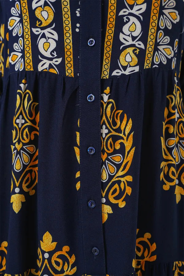 Robe hijab à motifs authentiques 2423 - Bleu marine 2