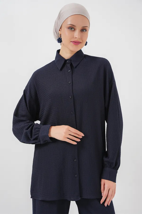 Women's Knitted Hijab Set (Top and Bottom) 6711 - Navy Blue Women's Knitted Hijab Set (Top and Bottom) 6711 - Navy Blue