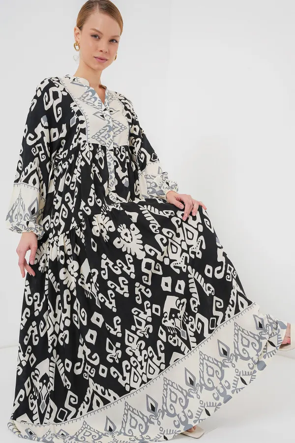 Robe hijab à motifs authentiques 2423 - Noir 8