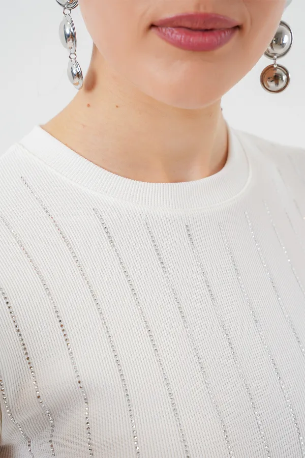 Women's Zero Sleeve Stoned Blouse 931 - White