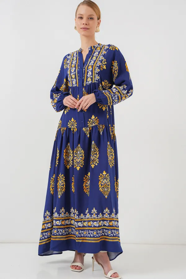 Robe hijab à motifs authentiques 2423 - Bleu marine 6