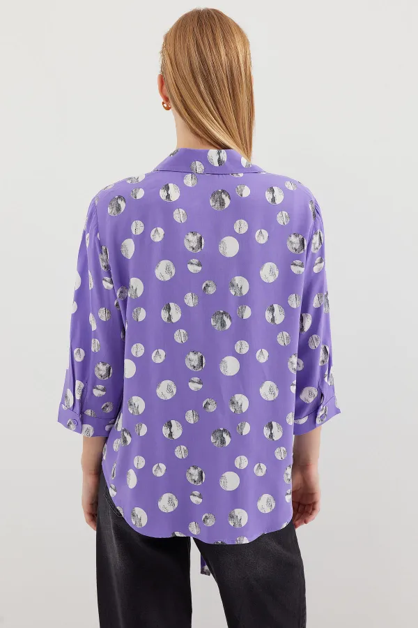 20243 Tied Front Patterned Shirt - Lilac