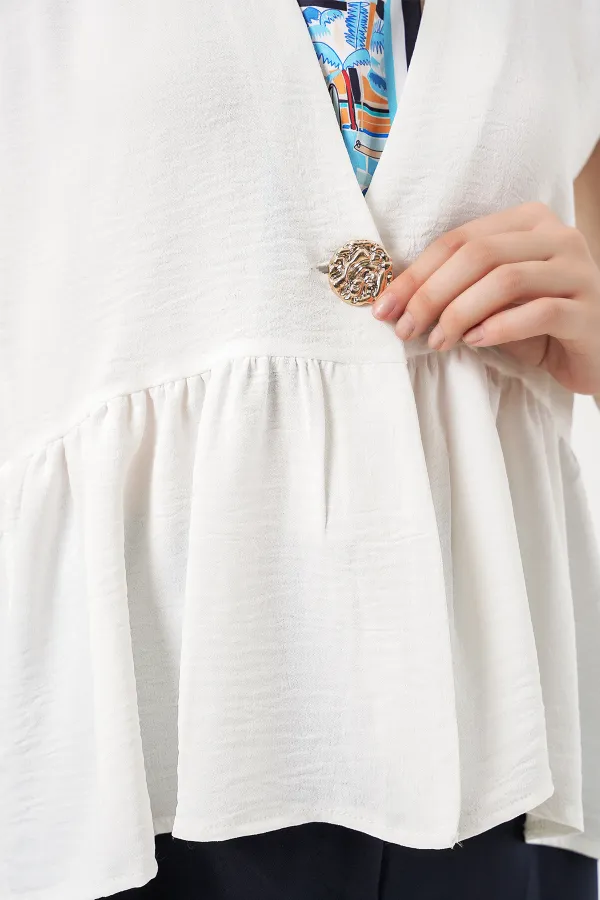 Women's Buttoned Sleeveless Blouse 994 - White