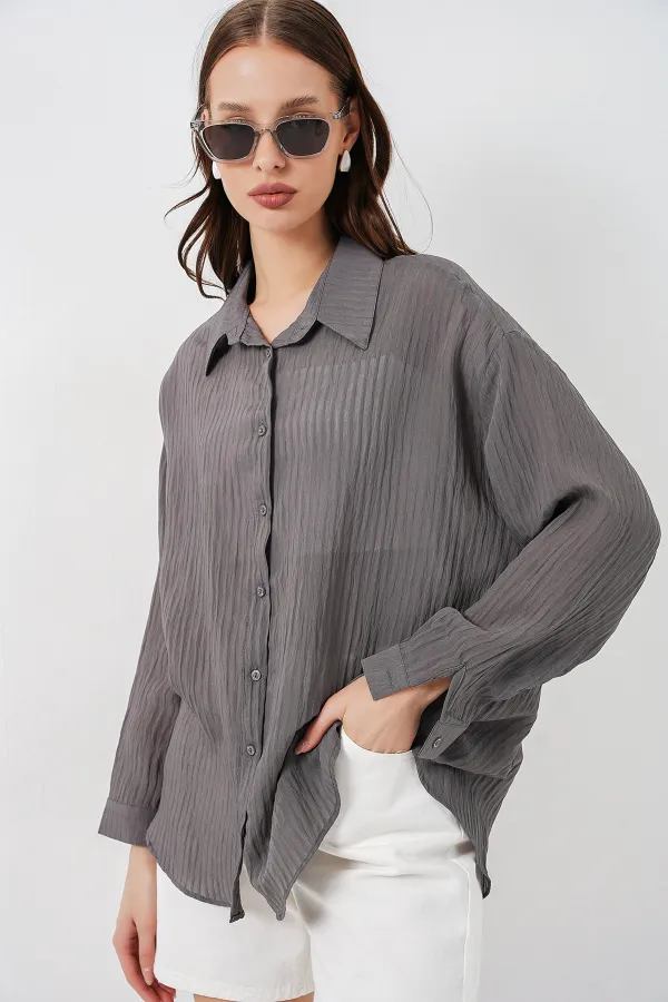 Women's Long Oversize Shirt 20320 - Anthracite